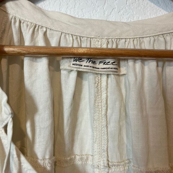 Free People Moonbath Beige Cream Long Sleeve Blouse Women's Size Medium - Picture 4 of 6